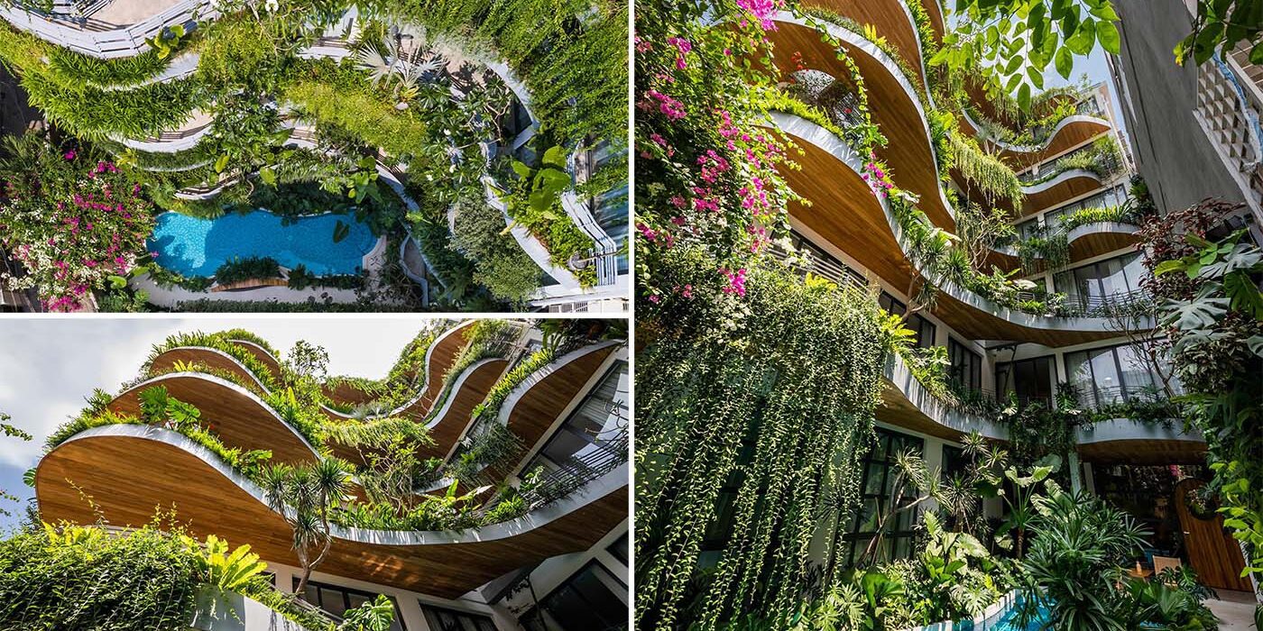 Wavy Balconies With Overhanging Plants Are A Design Feature On This Apartment Building