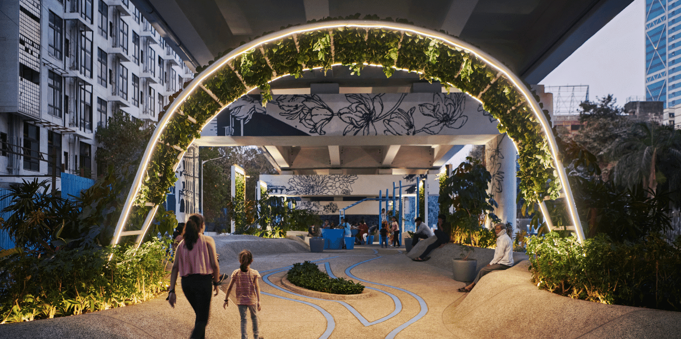 Urban flyover converted into playful community gathering space