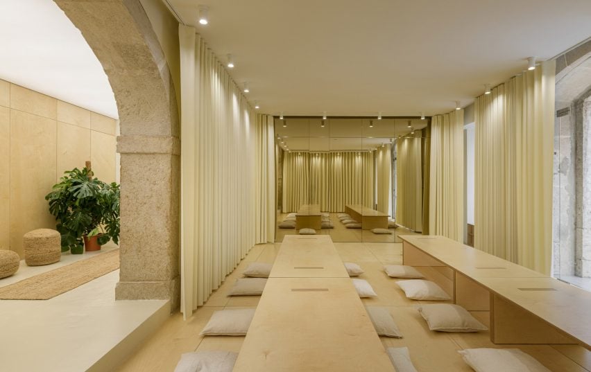 White leather curtains enclose Lisbon wellness centre by AB+AC Architects