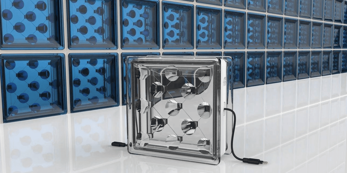 A glass brick that collects solar energy