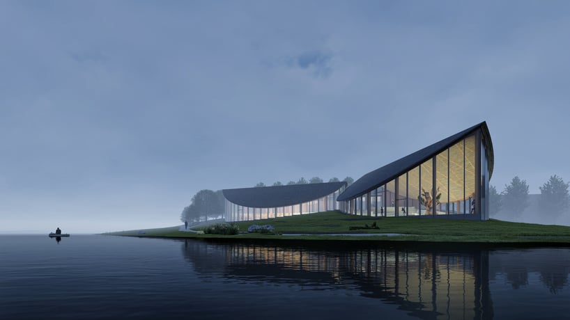 field object lab embeds leaf-shaped community center along lake’s edge in china