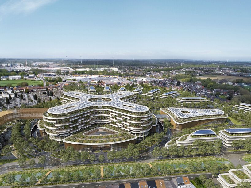 vincent callebaut’s biophilic hospital campus in belgium unfolds around flower-shaped atrium