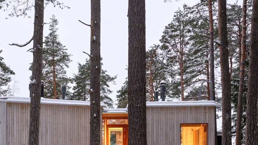 Timber exterior of Two Sisters holiday home in Finland